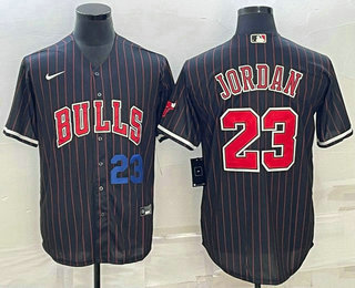Men's Chicago Bulls #23 Michael Jordan Number Black With Patch Cool Base Stitched Baseball Jersey